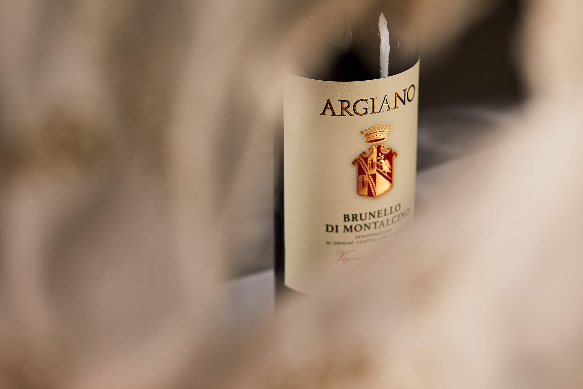 Close up image of the Argiano wine label.