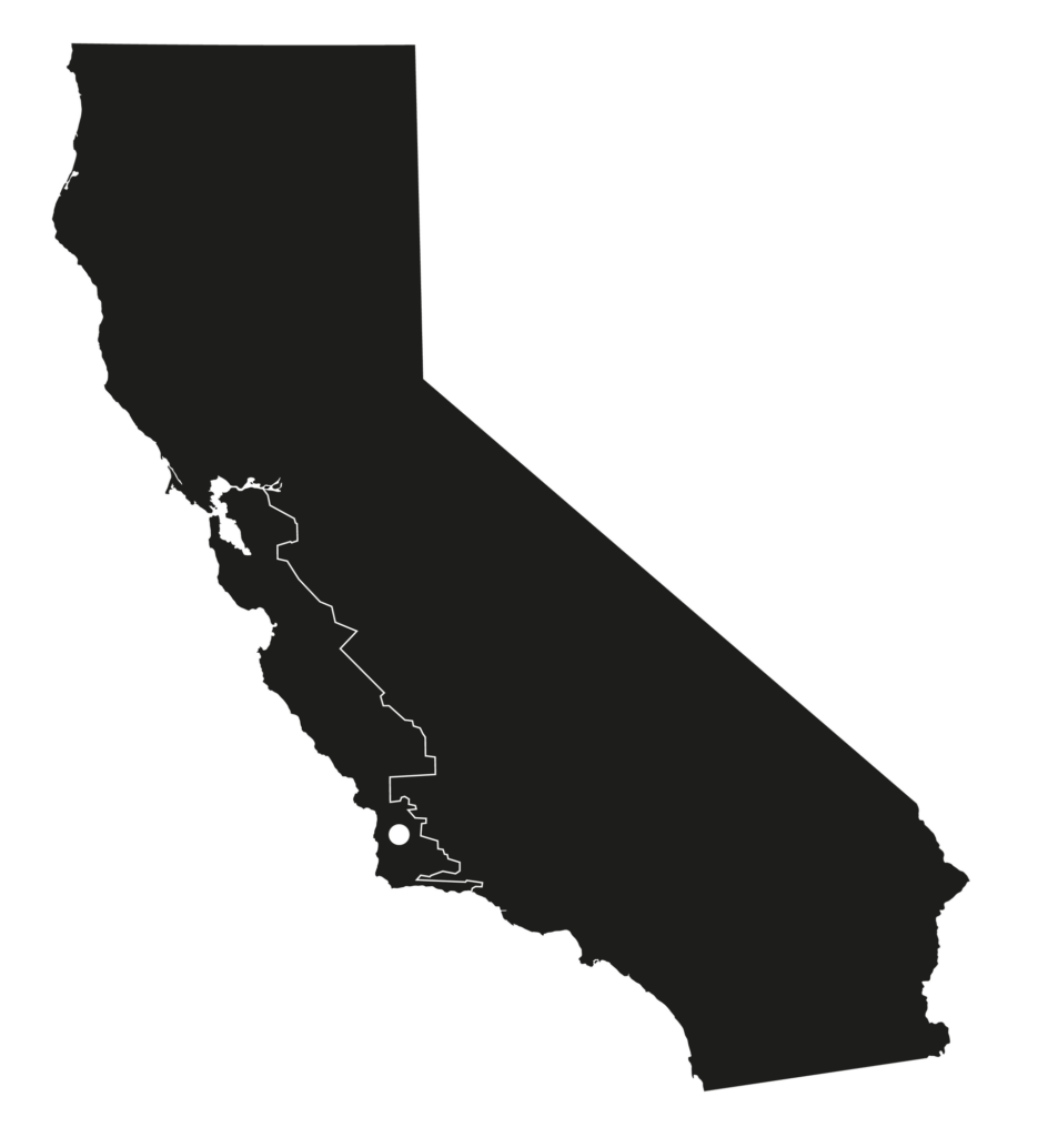 Map of California showing the Rancho Réal vineyard in Santa Maria Valley.