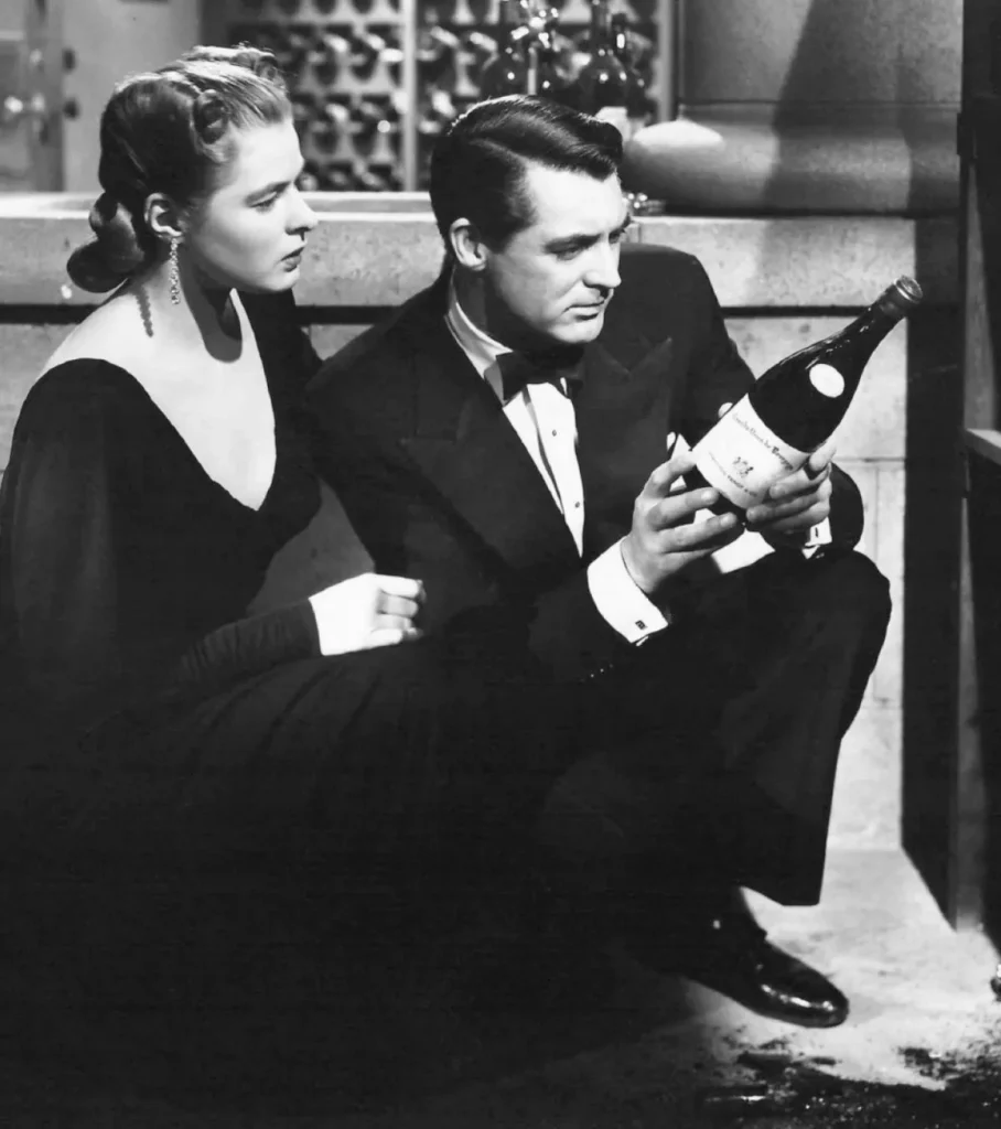 Ingrid Bergman as Alicia Huberman and Cary Grant as T.R. Devlin in a wine cellar scene from Alfred Hitchcock’s 1946 espionage film Notorious