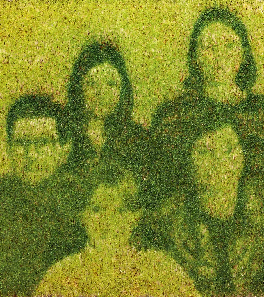 Silhouettes on grass textured ephemeral organic photography